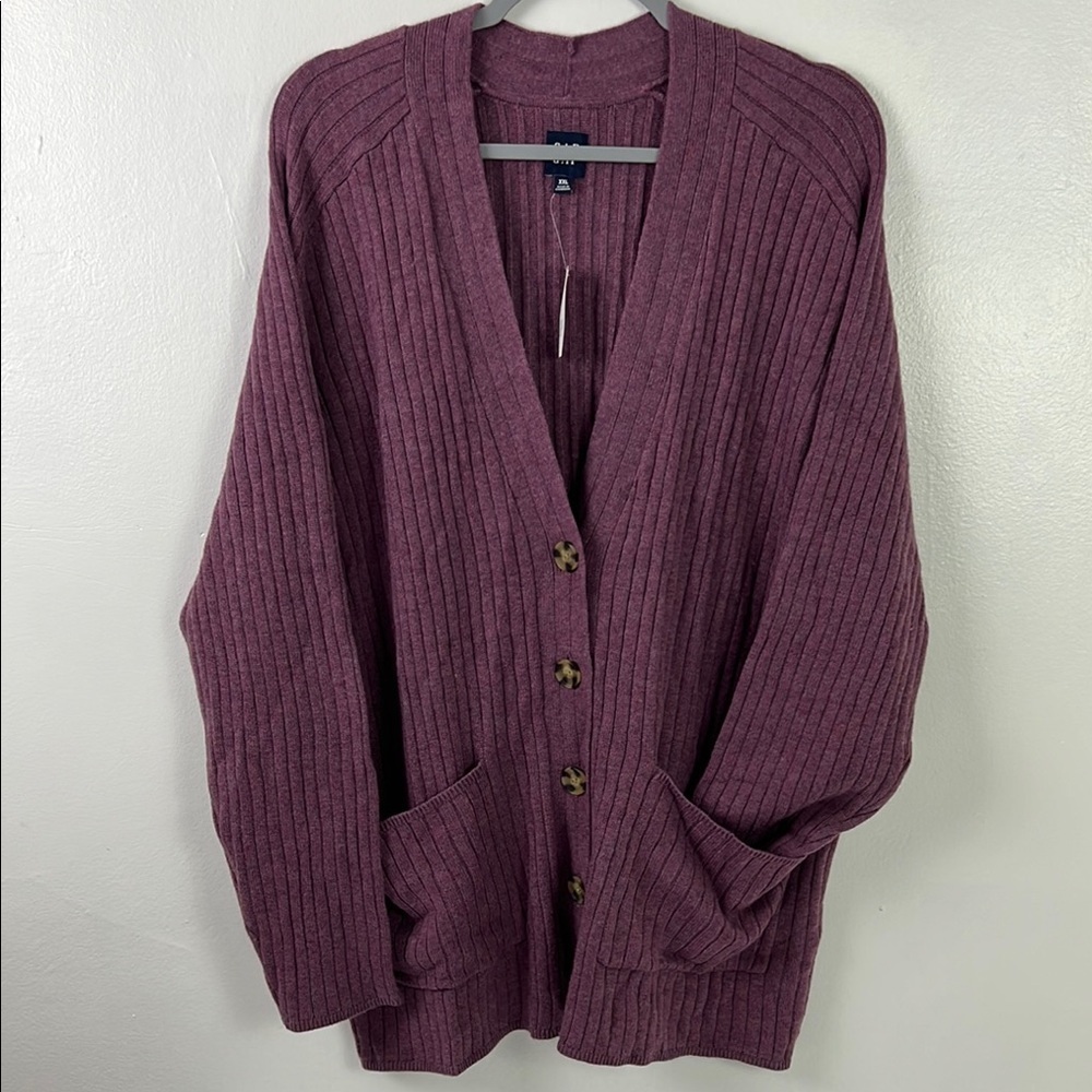 Gap New Women’s XXL Ribbed Patch Pockets Merino Wool Blend Cardigan Sweater